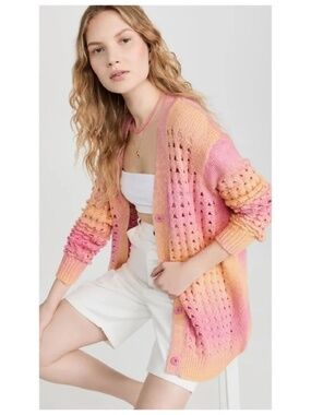 LE SUPERBE Pitaya Oversized Cardigan Sweater Pink Ombre  Small